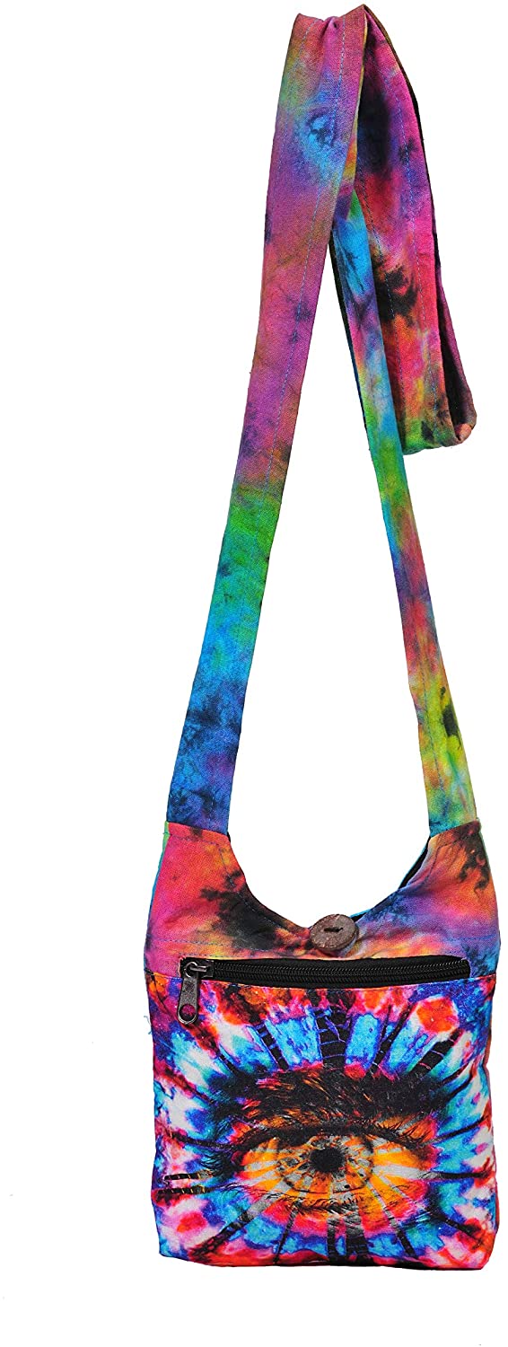 Price:$19.99    The Collection Royal Tie Dye Cotton Sling Crossbody Shoulder Graphic Mini Hobo Bag  Clothing