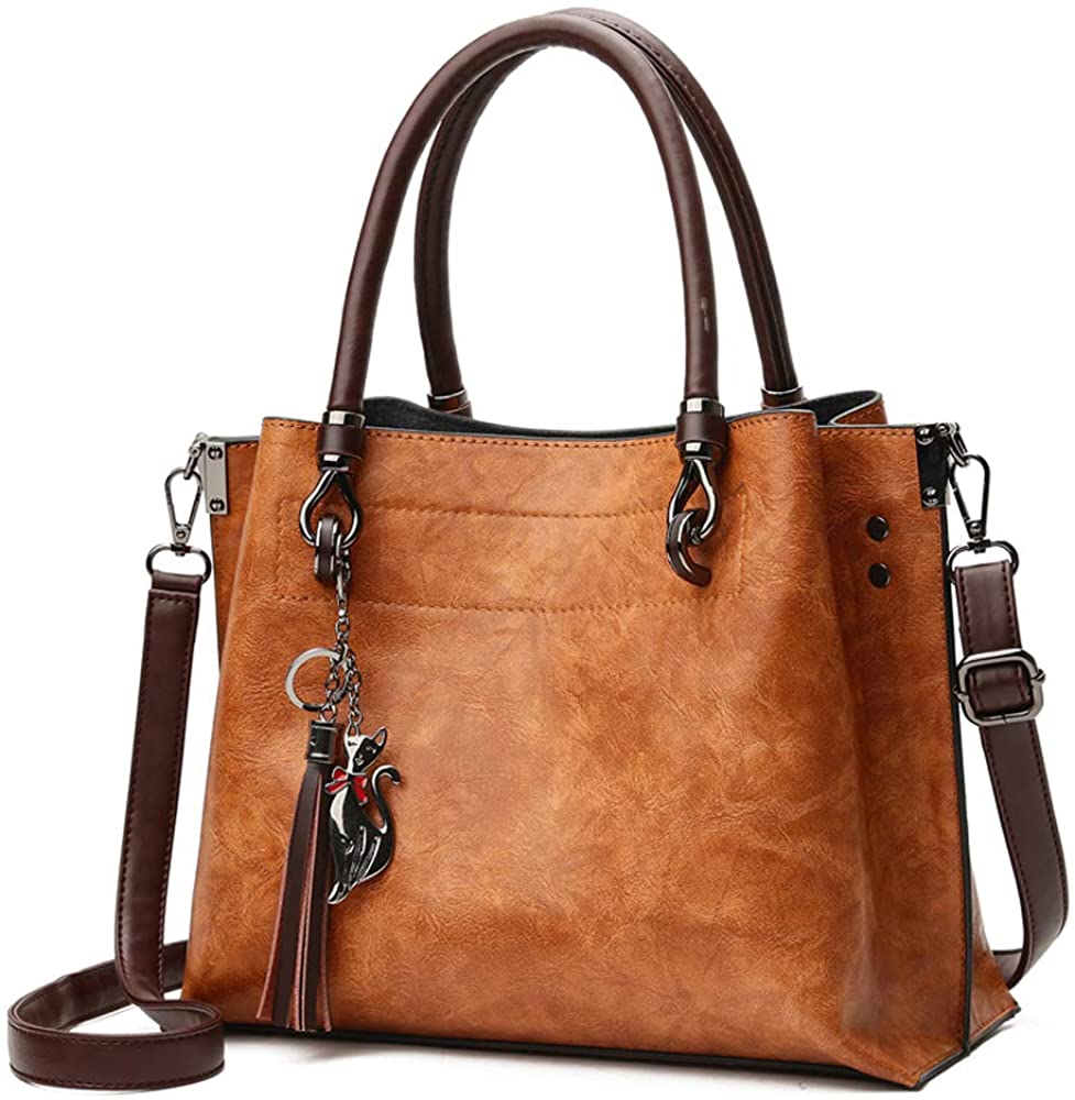 Price:$59.95 Vegan Leather Women Handbags and Purses - Top-Handle and Shoulder Tote Bag with Tassel Charm  Handbags   