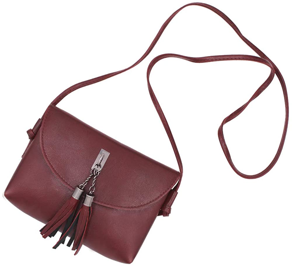 Price:$9.99 Women's Small oil wax Leather Crossbody Bag Shoulder Purse Handbag with Tassel HS008  Handbags   