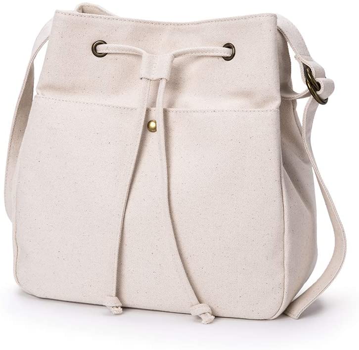 Price:$28.99    Drawstring Bucket Bag for Women Large Crossbody Purse and Shoulder Bag Canvas Tote Handbags (Beige)  Clothing