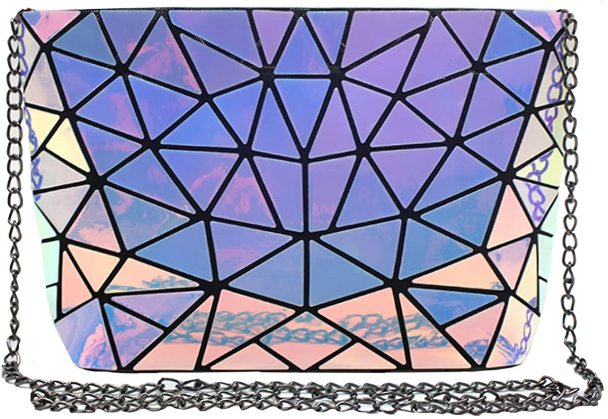Price:$18.99 Sun Kea Geometric Bag Women Cross-Body Bag PU Shoulder Bag Chain Bag Laser Clutch Purse Bags(Laser)  Handbags   