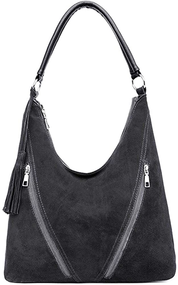 Price:$29.96 Ichic Boutique Suede Hobo Bag Soft Leather Bag Handbag Suede Shoulder Bag, Black Medium  Handbags   