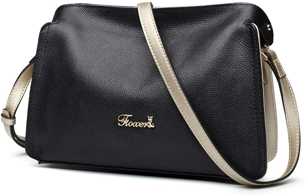 Price:$55.99 FOXER Women Genuine Leather Crossbody Bag Small Purse Casual Leather Shoulder Bag (Black)  Handbags   