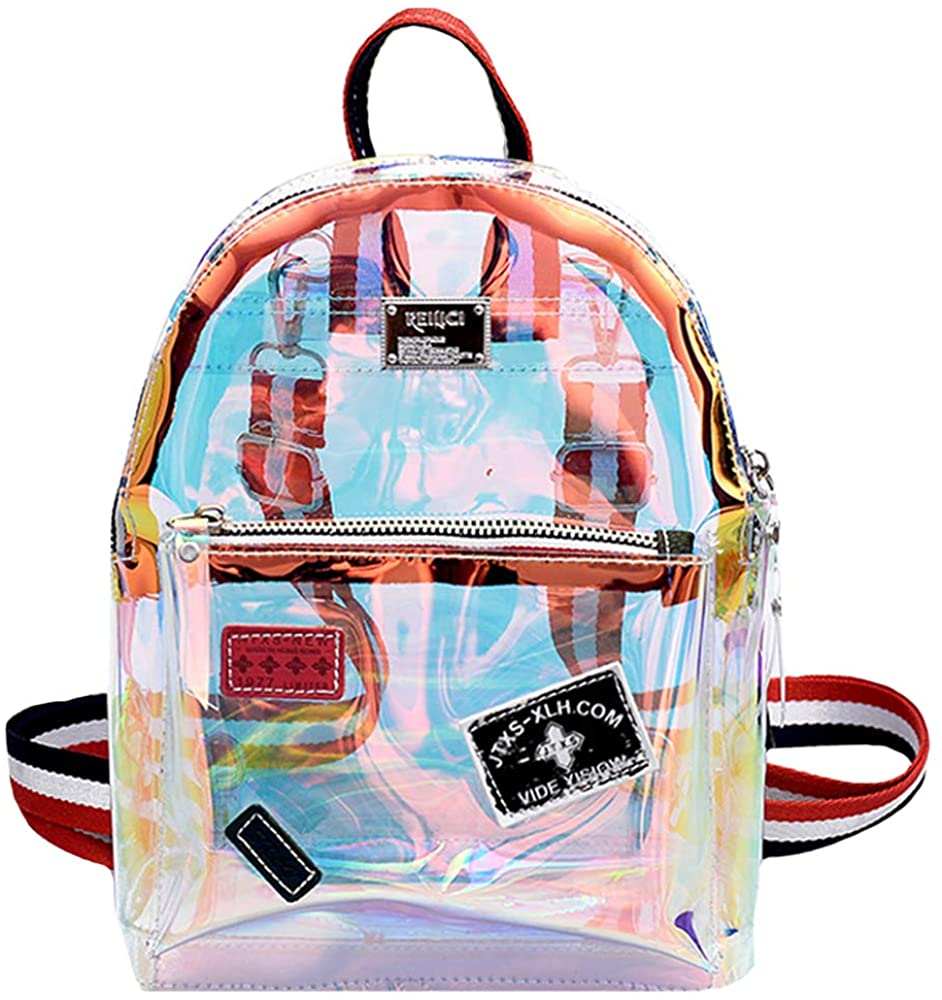 Price:$18.96    Monique Girls Women Small Glitter Holographic Clear Backpack Daypack Cross-body Bag Shoulder Bag  Clothing