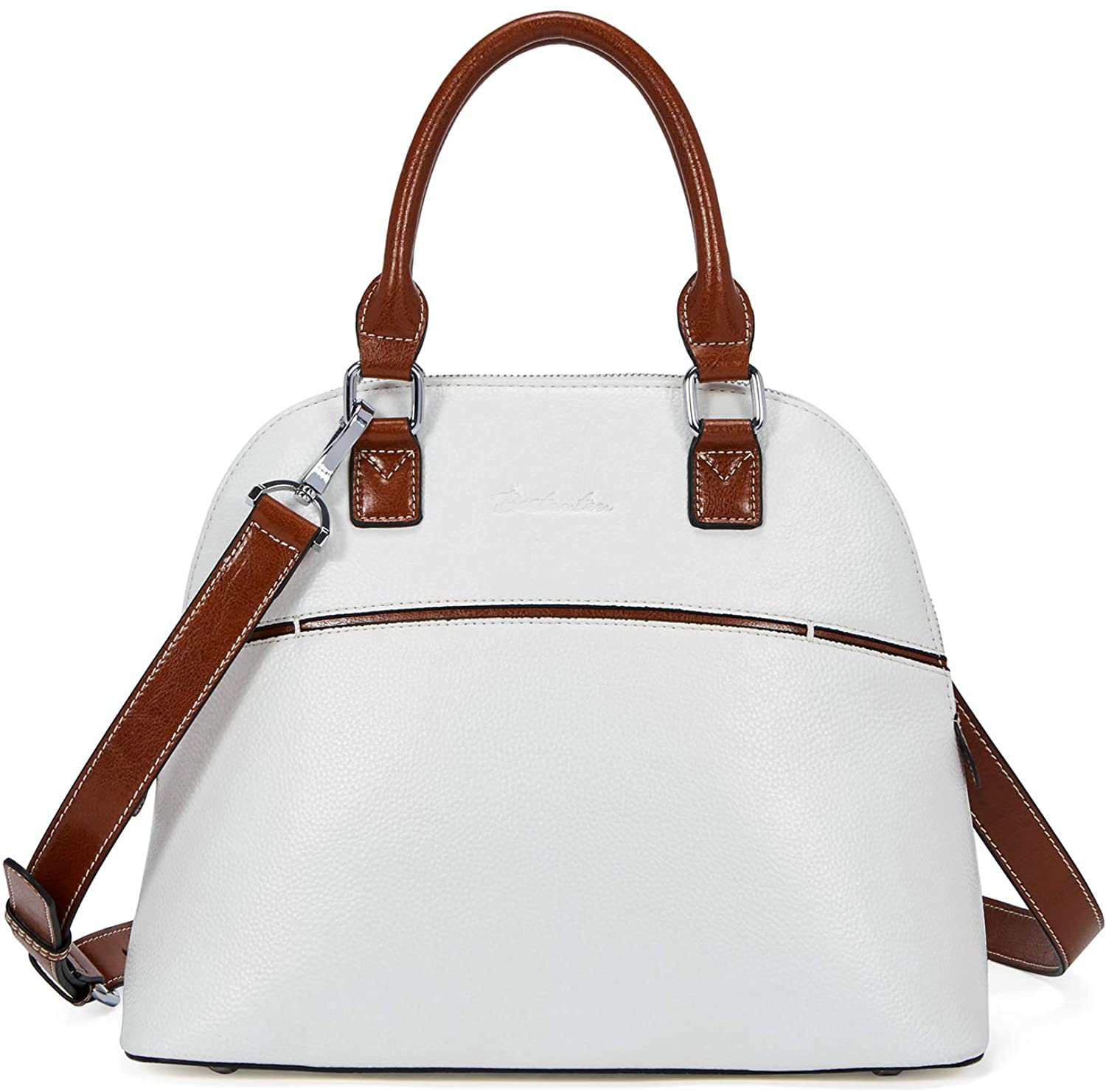 Price:$59.99    BOSTANTEN Leather Satchel Handbag Designer Crossbody Purses for Women Top-handle Shoulder Bag White  Clothing