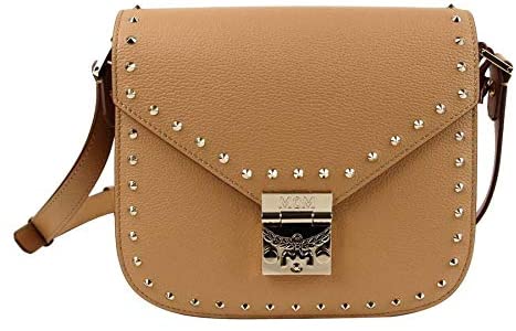 Price:$705.00 MCM Women's Patricia Beige Leather Studded Crossbody Shoulder Bag MWS9APA17BC001  Handbags   
