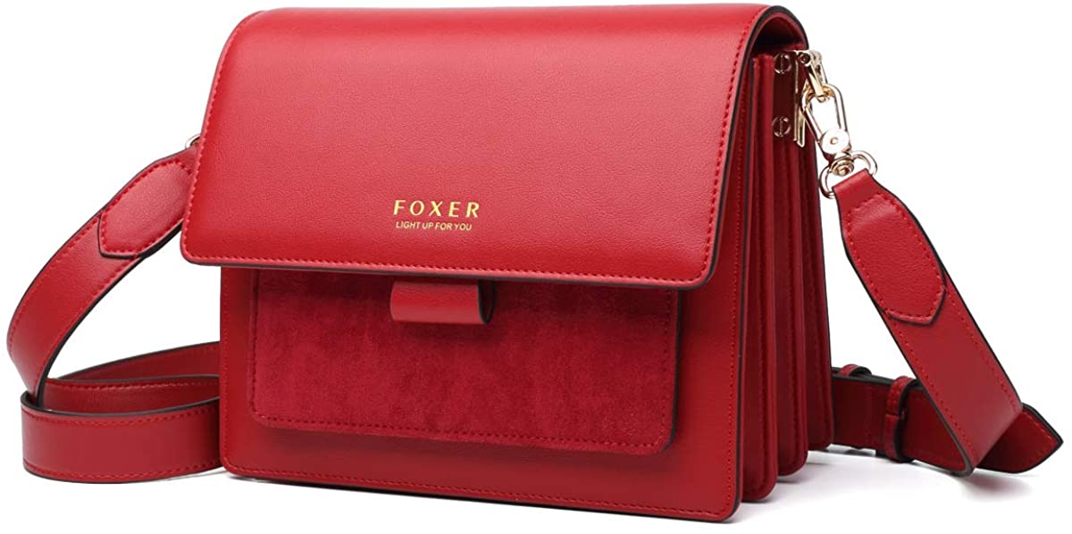 Price:$47.99 FOXER Women's Cowhide Leather Crossbody Bags Shoulder Bags for Women Messenger Bags Fashion Designer Purse with Magnet (Red)  Handbags   