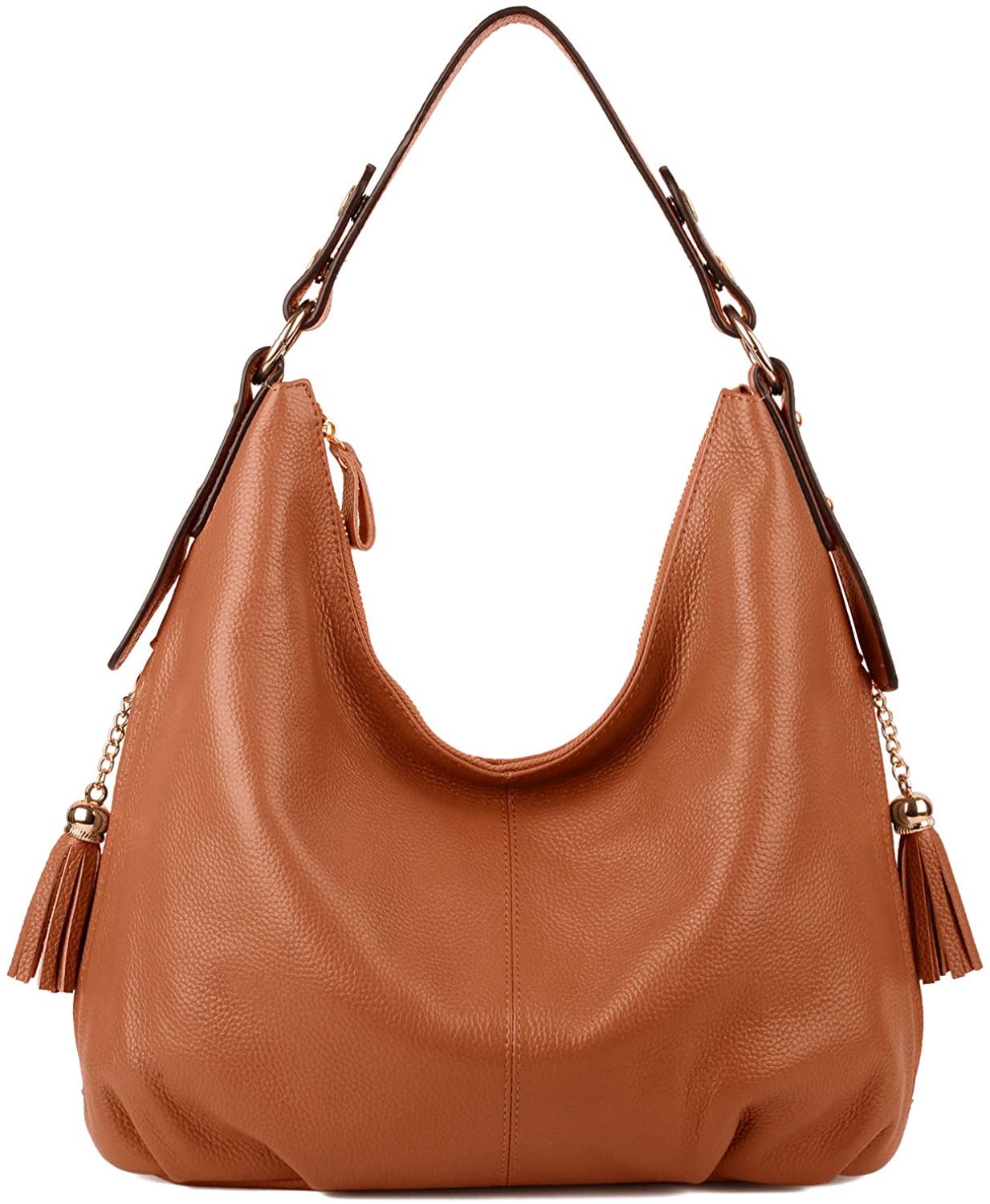 Price:$68.99 Gywon Soft Leather Handbags for Women Purse Shoulder Bag Real Cowhide Pocketbook with Side Pockets Tassel  Handbags   