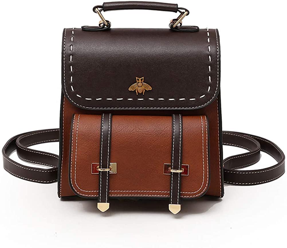 Price:$47.99    Bee Series Women's Contrast Color Faux Leather Backpack Ladies Convertible Shoulder Bag  Clothing