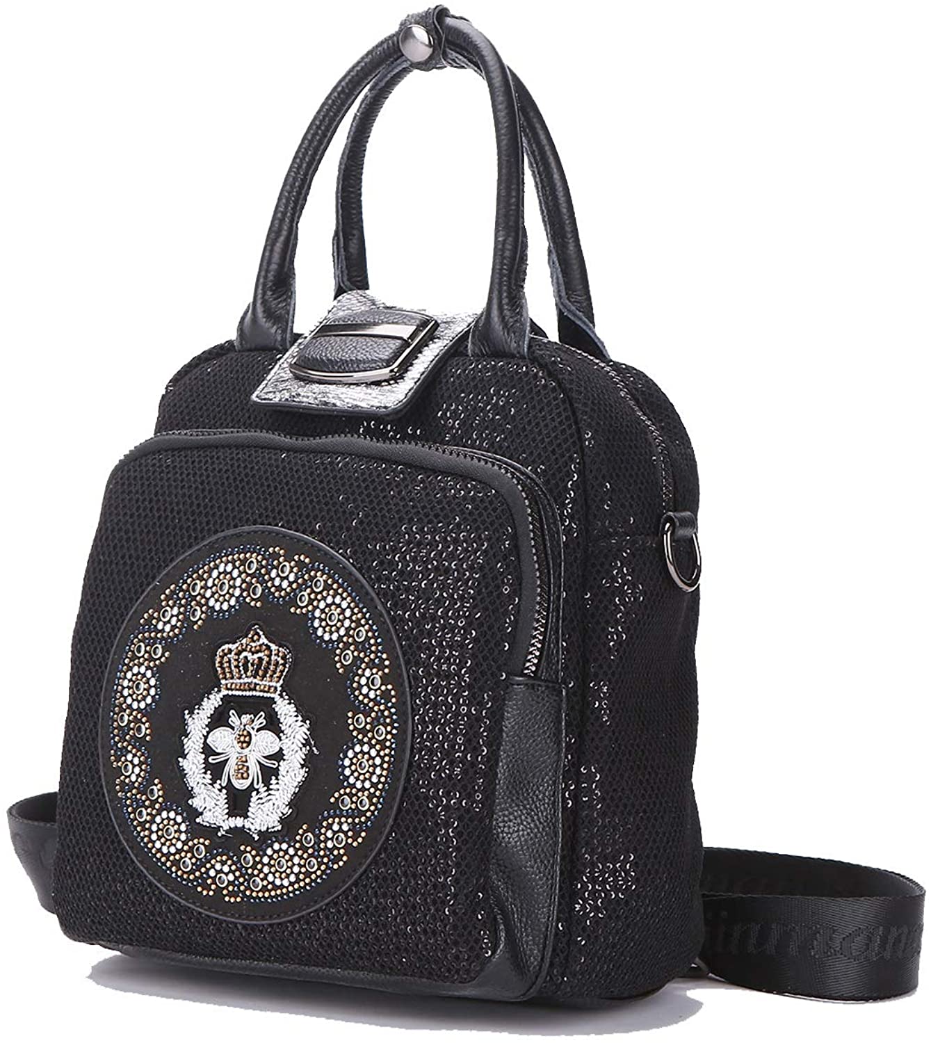Price:$35.50    Leather Black Backpack Purse for Women 3 Ways Convertible Crossbody Shoulder Bag Lightweight Handbag for Lady (Bee)  Clothing