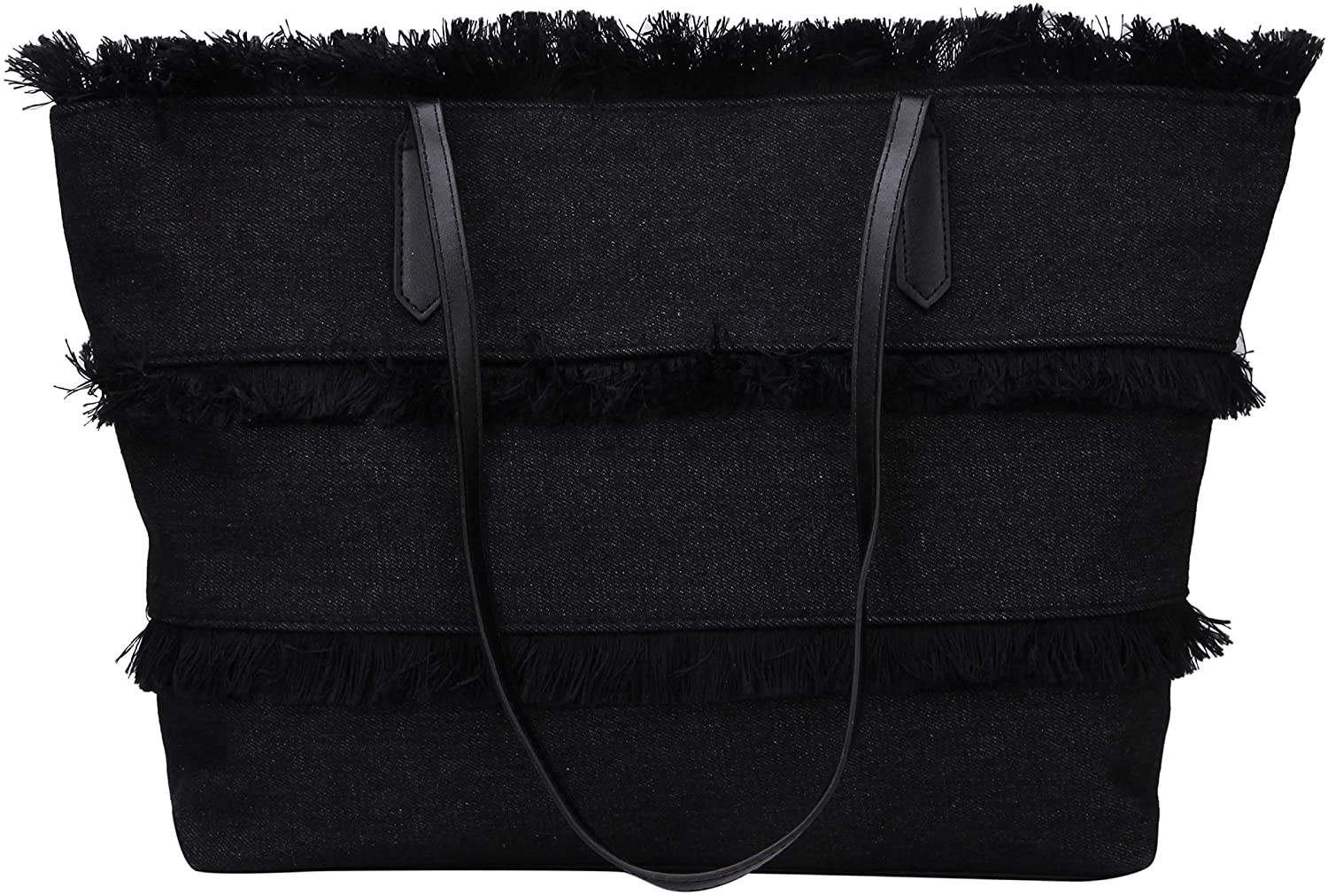Price:$29.92    Handbags for Women Fashion Denim Handbags Casual Shoulder Bag Large Capacity Work Tote Beach Tassel Shoulder Bags with Wallet Set (Black)  Clothing