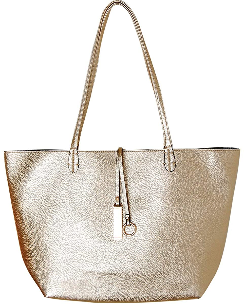 Price:$44.89    Humble Chic Reversible Vegan Leather Tote Bag - Oversized Top Handle Large Shoulder Handbag Purse for Women - XL Plus Size Lightweight Two-in-One Travel Carry-All, Gold & Silver, Metallic  Clothing
