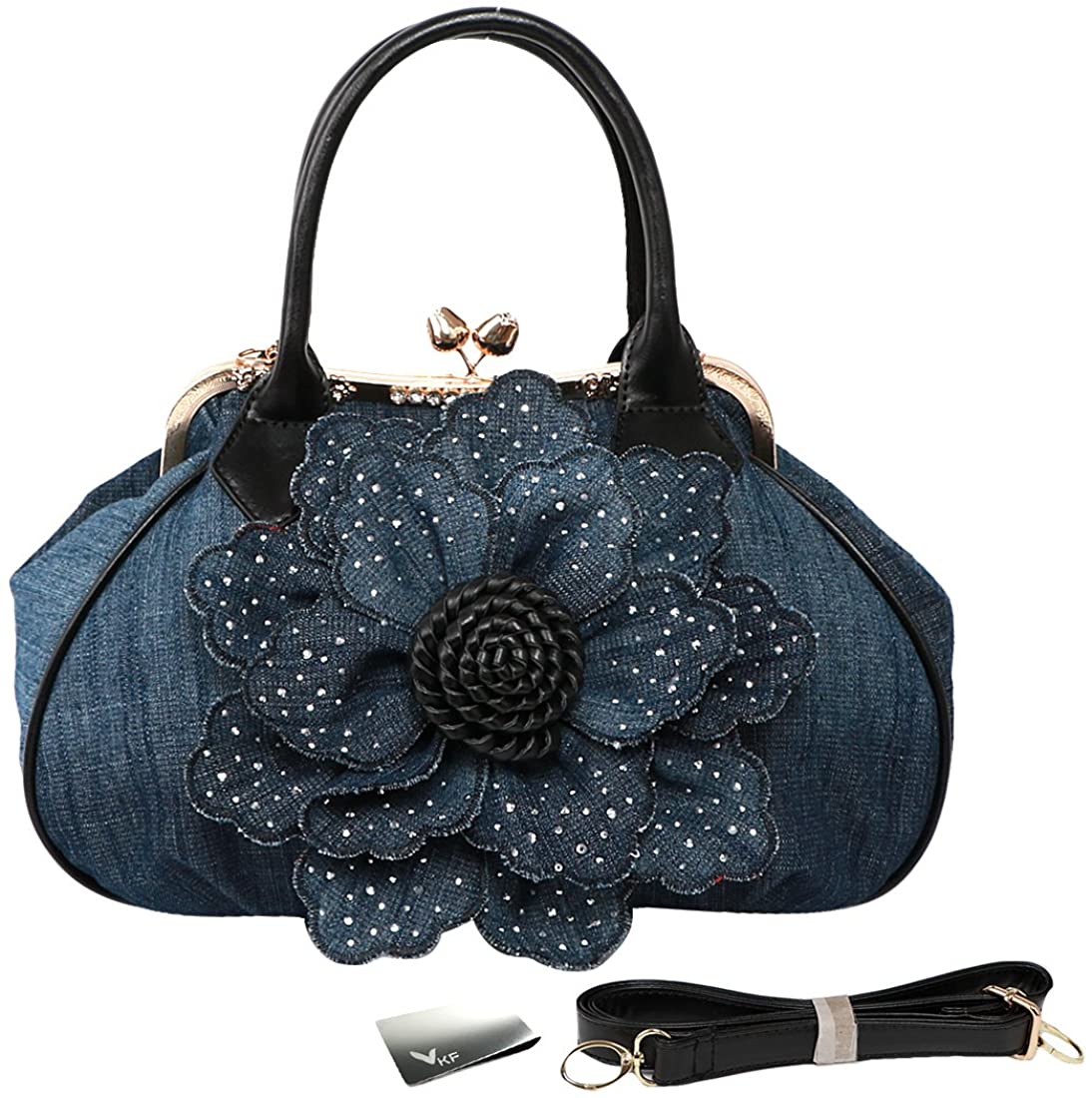 Price:$35.99    kilofly Women's Large Flower Denim Satchel Handbag Shoulder Bag + KF Money Clip  Clothing
