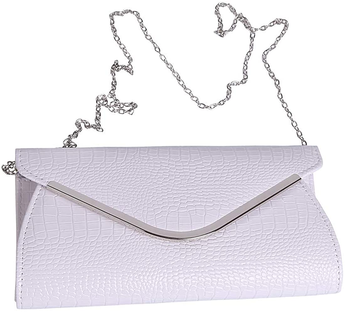 Price:$12.99 Womens Envelope Clutch Patent Croc Skin Embossed Fashion Shoulder Bags for Party (white)  Handbags   