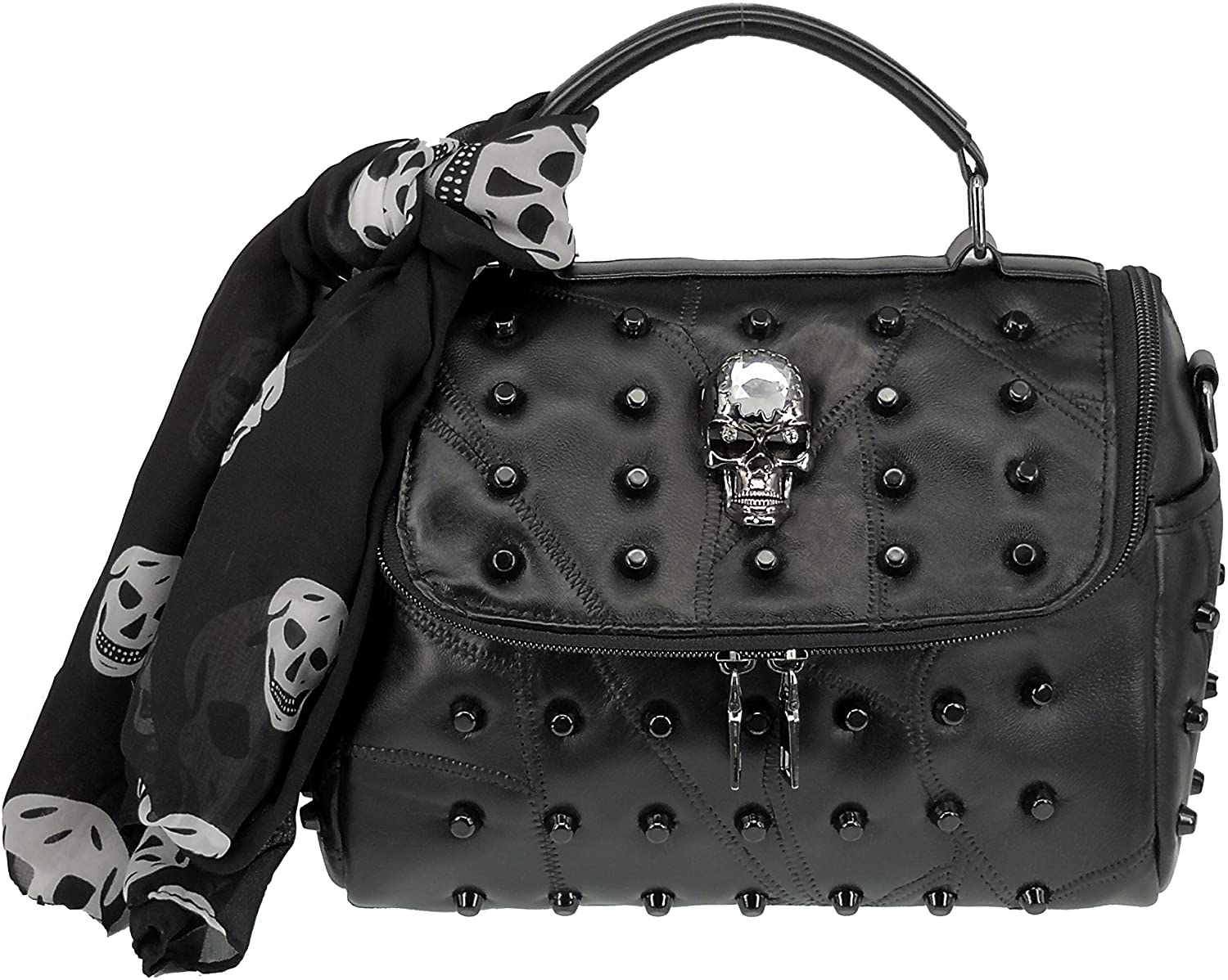 Price:$39.98    ABC STORY Women Punk Gothic Sheepskin Leather Bling Retro Skull Purse Shoulder Handbag Black  Clothing