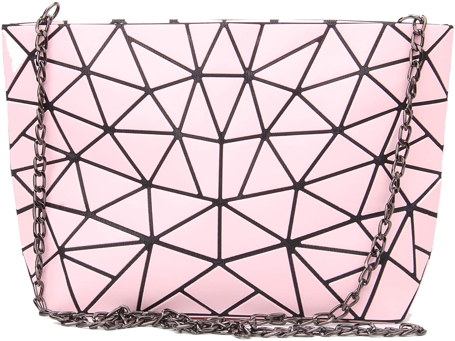 Price:$12.49 Women's Geometric Lattice Shoulder Bag Plaid Purse Clutch Chain Crossbody Handbag Pink  Handbags   