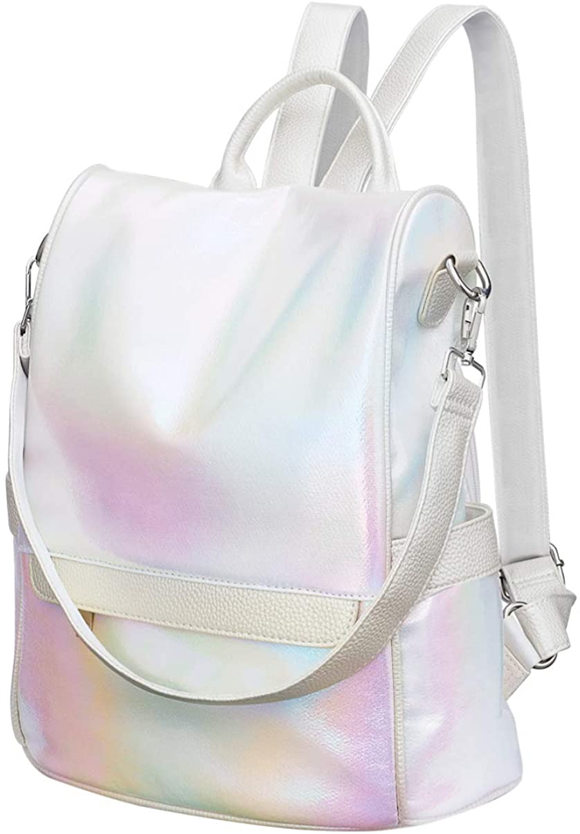 Price:$24.79    TENDYCOCO Backpack Purse Holographic Women Travel Daypacks Multi-pocket Shoulder Bag PU Leather for Ladies  Clothing