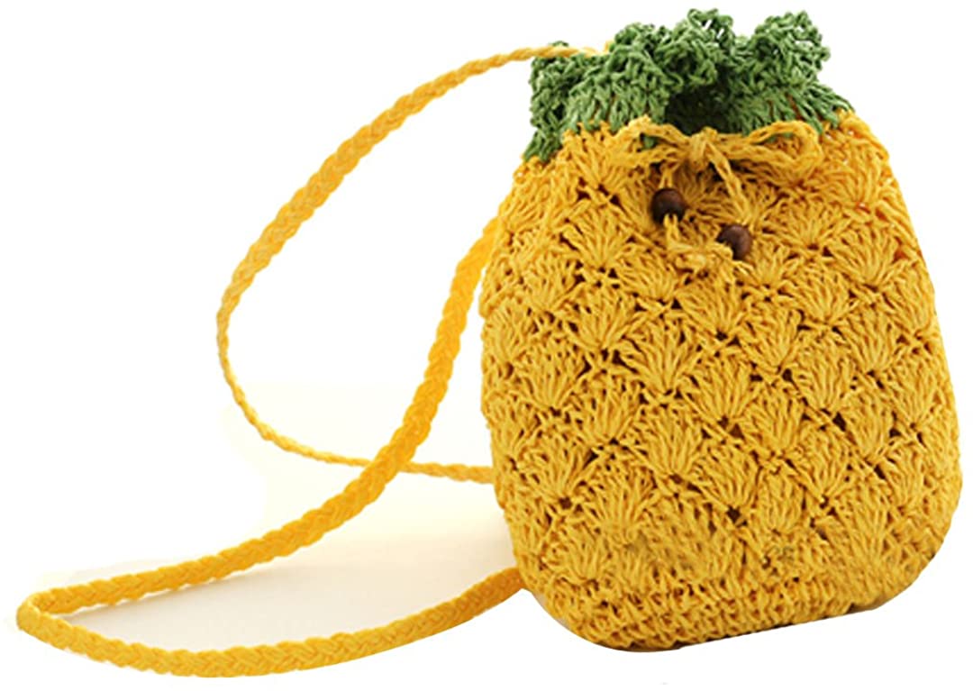 Price:$11.58    Monique Girls Women Cute Pineapple Straw Handbag Small Totel Cross-body Bag Shoulder Bag Phone Pouch Money Coin Purse  Clothing