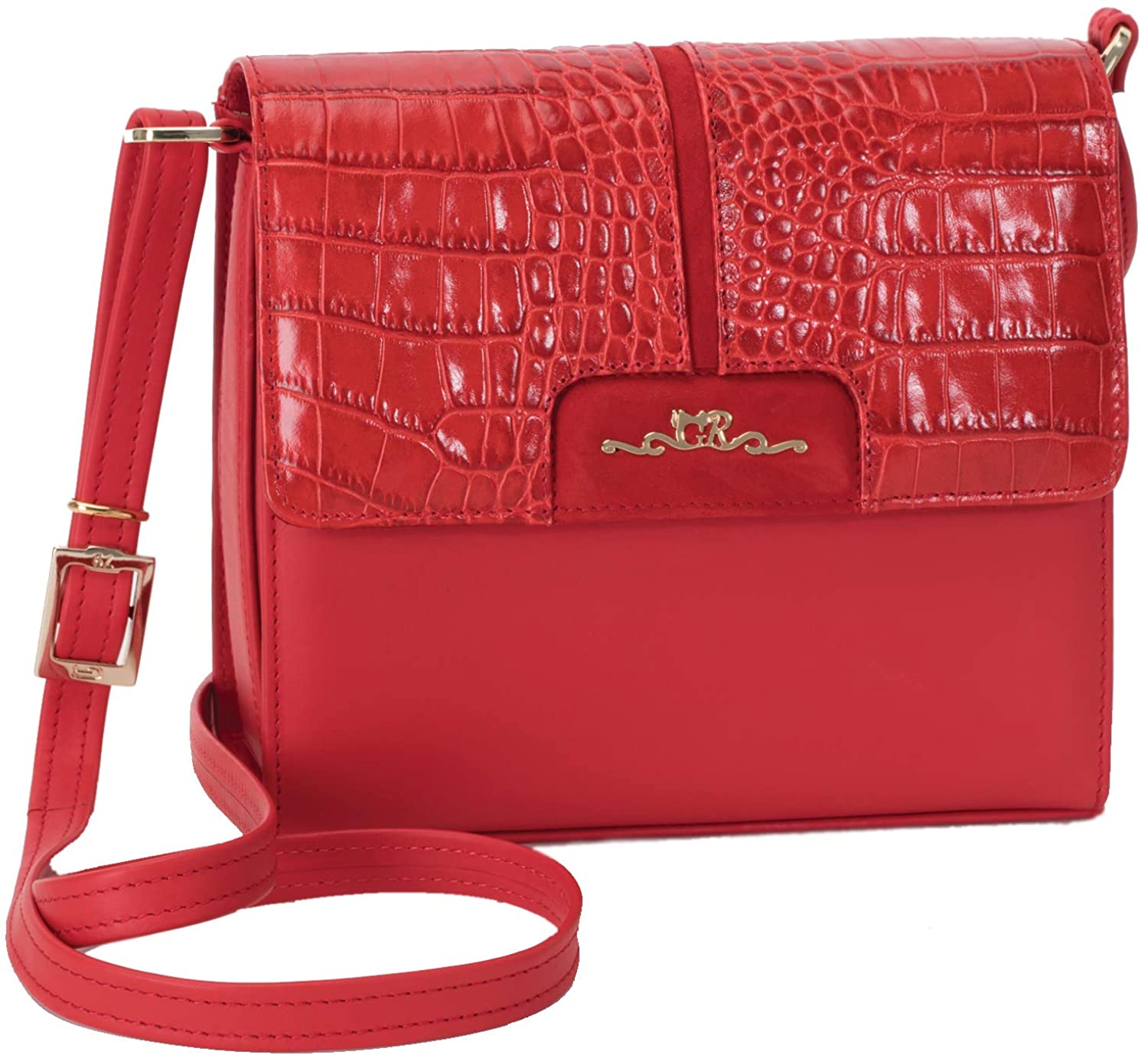 Price:$129.00 Stauer Women's Purse Red Fiamma Fashion Italian Leather Bag with Adjustable Shoulder Strap  Handbags   