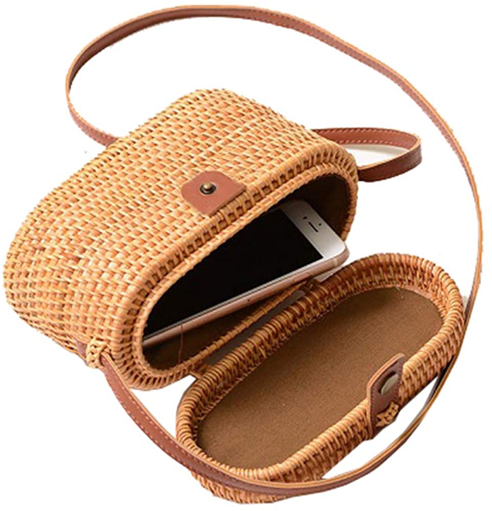 Price:$34.99 AMYPZN Handwoven Rattan Bag Handmade Bali Ata Straw Shoulder Bag Beach Summer Bag, Beige, Medium  Handbags   