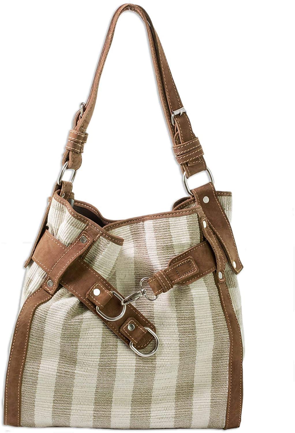 Price:$154.99 NOVICA White Leather and Cotton Handbag, Just My Size'  Handbags   