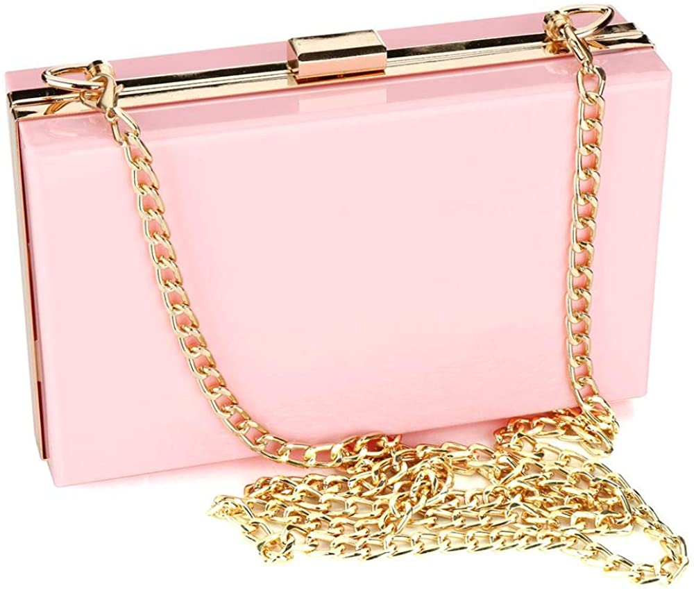 Price:$20.99 Women Cute Clear Acrylic Box Clutch Bag Transparent Approved Crossbody Purse Evening Bag Shoulder Clutch (Pink)  Handbags   