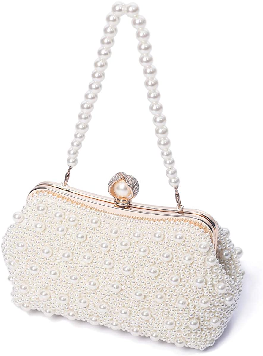 Price:$36.34 TOIHSUAN Women's Pearl Beaded Cream Evening Cluthes Bags for Wedding-with shoulder strap  Handbags   