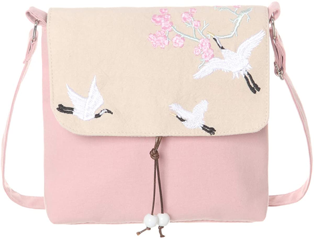 Price:$14.99 AOCINA Small Crossbody Purse Embroidery Fabric Small Crossbody Shoulder Bags for Women(Pink-White)  Handbags   