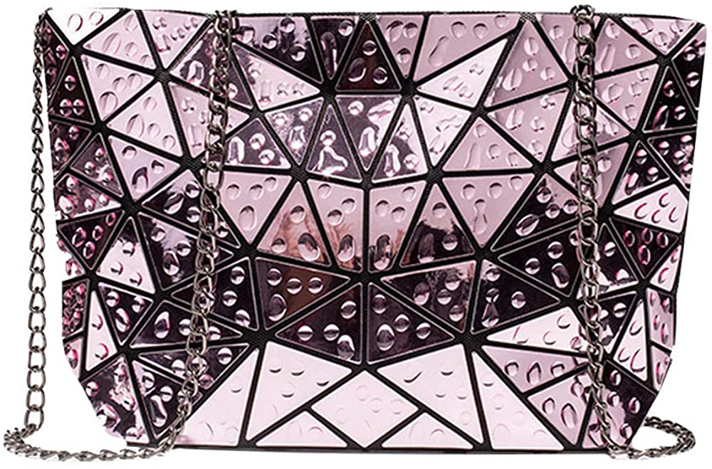 Price:$16.99 Mily Women Girls Geometric Clutch Purse PU Leather Chain Cross Body Bag Messenger Shoulder Bag Pink  Handbags   