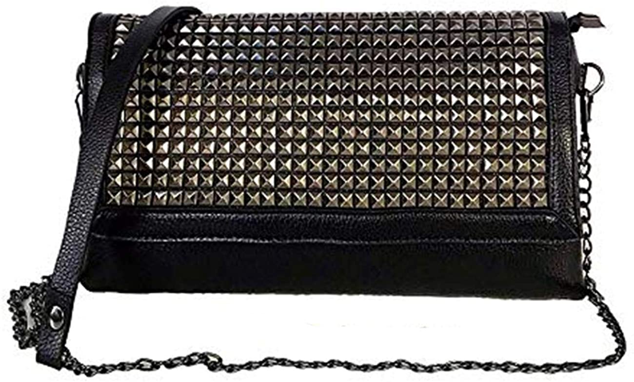 Price:$8.99 Downupdown Women Black PU Leather Flap Cover Bag Full Rivet Crossbody Handbag Lady Evening Party Mini Shoulder Purse  Handbags   