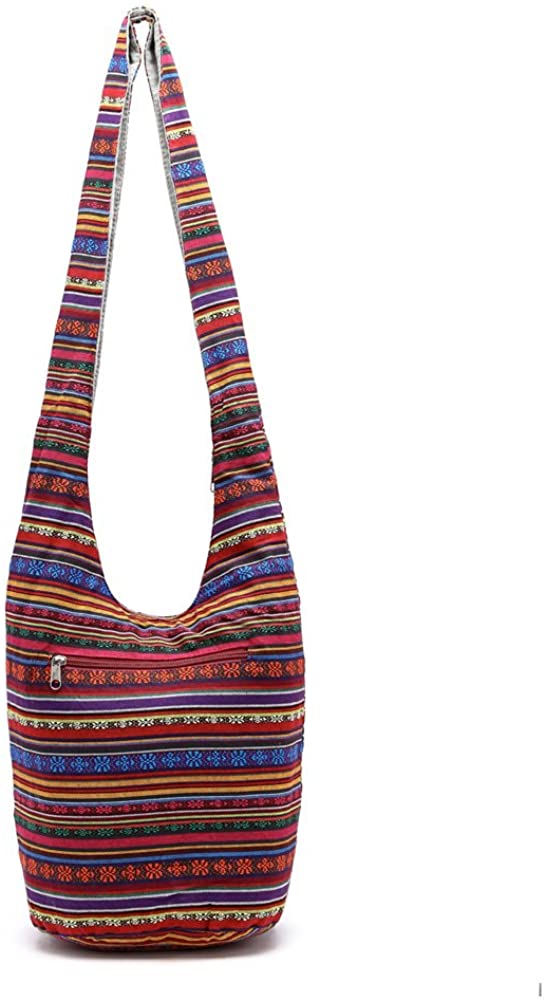 Price:$17.99    KARRESLY Bohemian Cotton Hippie Shoulder Bag Thai Top Zip Sling Crossbody Bag Hobo Bag Handmade Messenger Purse(Red)  Clothing
