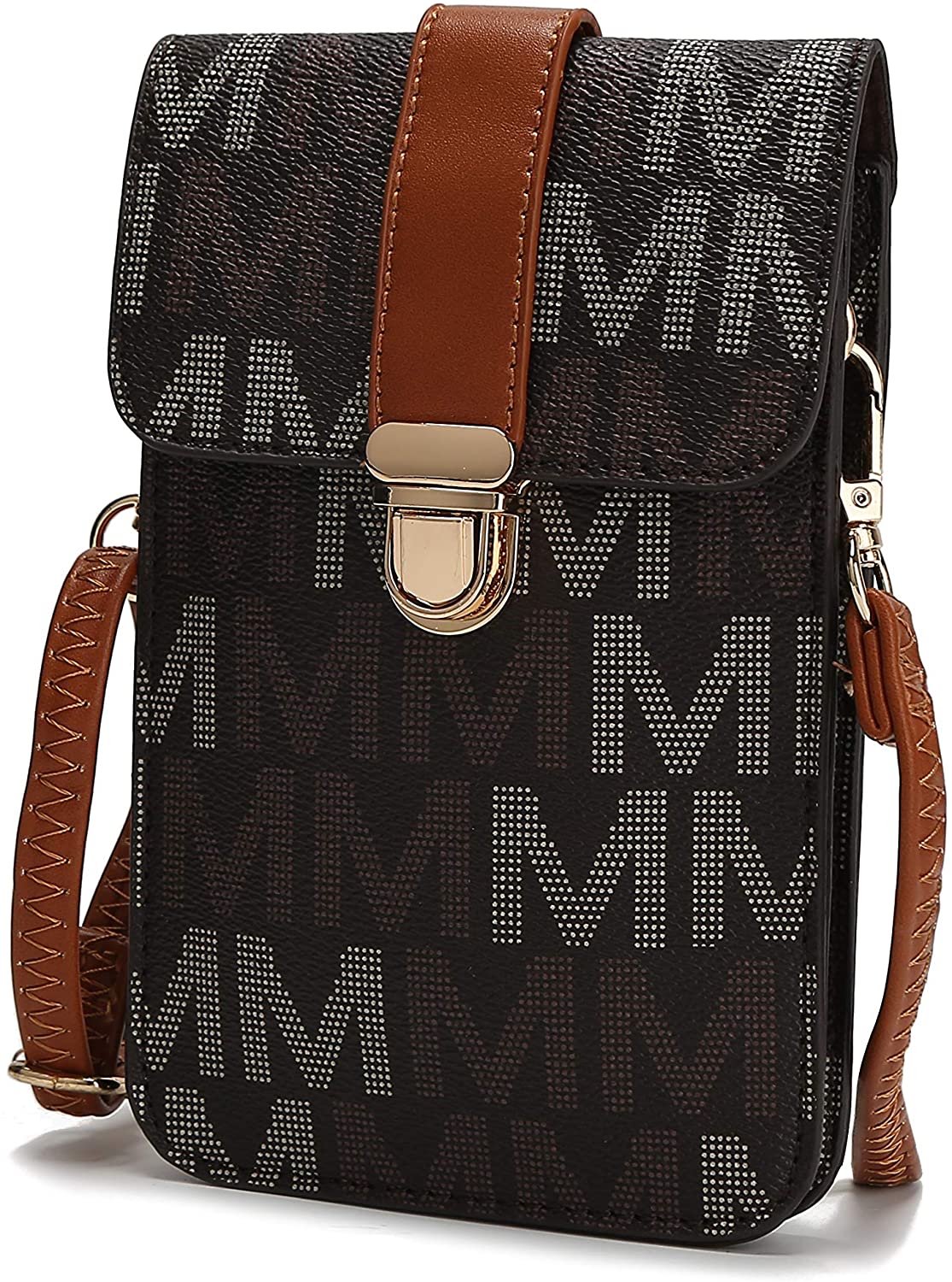 Price:$19.99    MKF Small Crossbody Cell Phone Purse Wallet for Women – PU Leather Cellphone Bag – Case with Shoulder Strap Brown  Clothing