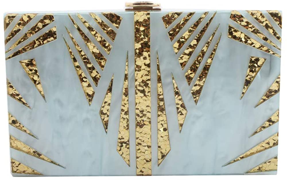 Price:$28.99 LETODE Evening Handbag Box Acrylic Clutch Stripes Shoulder Bag for Party Champagne Evening Bag (blue)  Handbags   