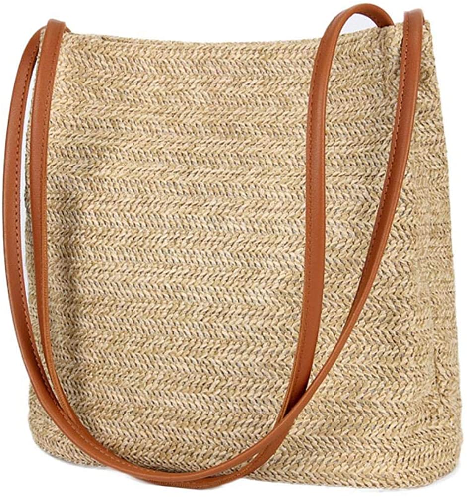 Price:$11.99    Women Straw Beach Bag tote Shoulder Bag Summer Handbag, Brown, One Size  Clothing