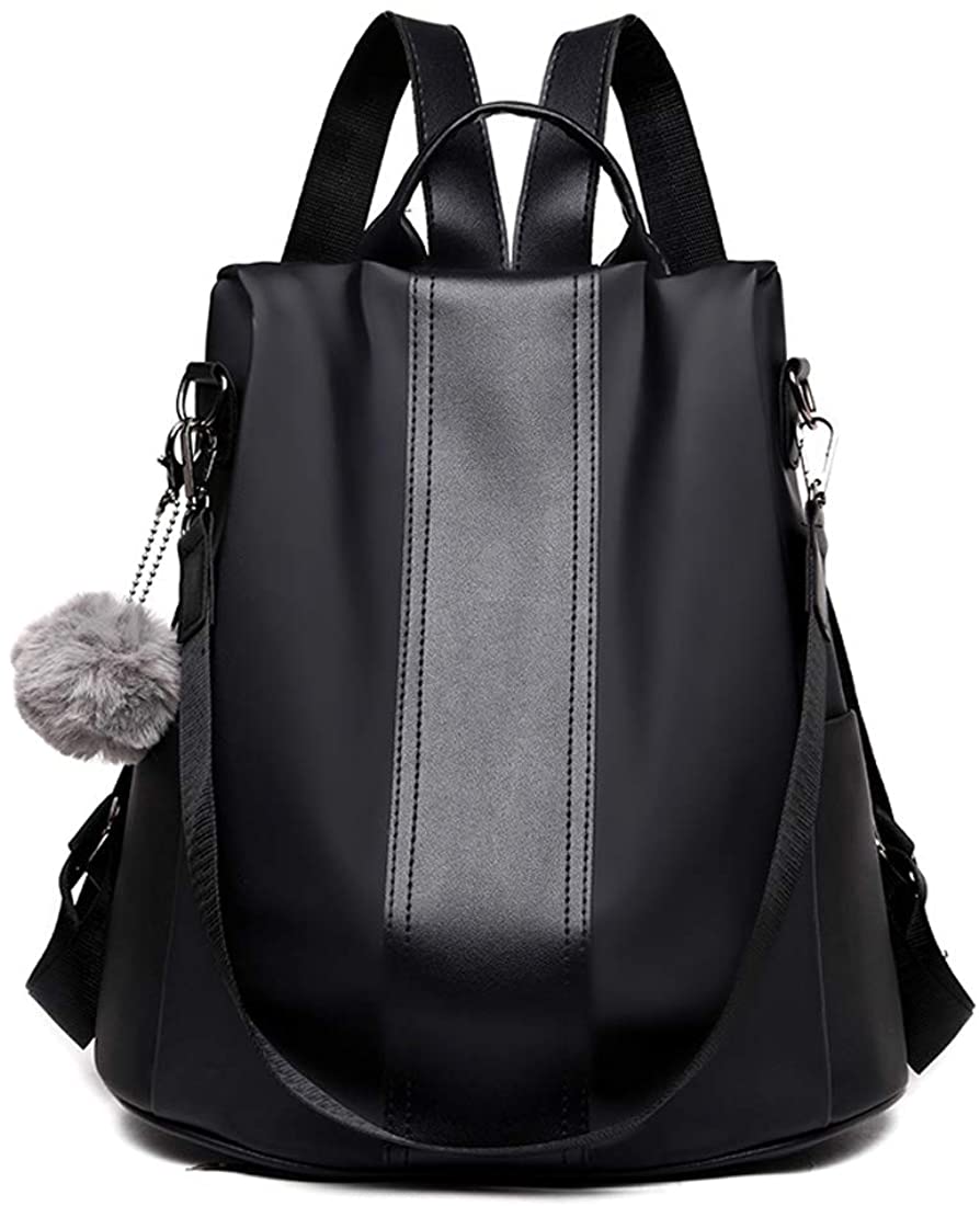 Price:$24.99    Women Backpack Purse，Anti Theft Shoulder School Bag Fashion Daypack for Girls Waterproof Nylon School Backpack -Black  Clothing