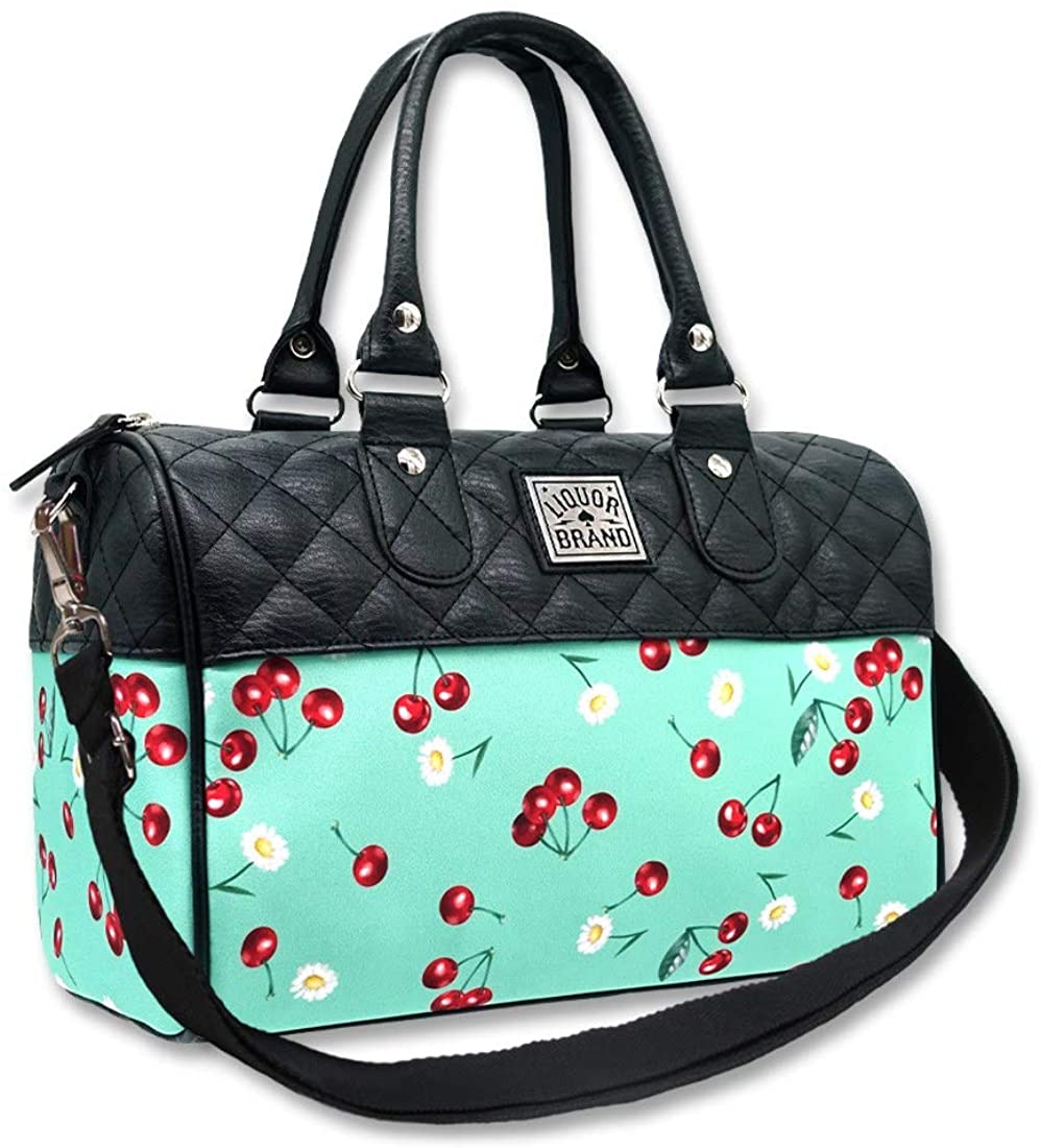 Price:$62.95 Liquorbrand Daisy Cherry Green Women's Bowler Bag Purse Quilted Faux Leather Handbag With Adjustable Shoulder Strap, 12"x8"x6" (Daisy Cherry Green)  Handbags   
