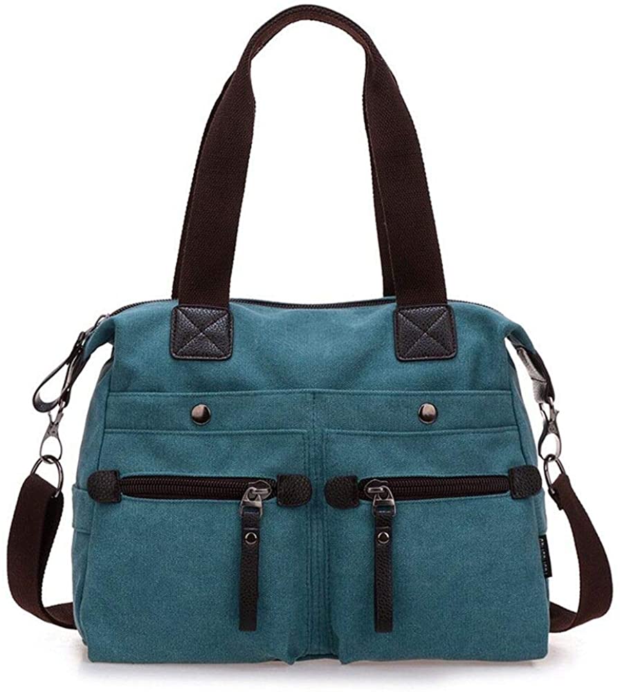 Price:$15.99    MOLLYGAN Women's Casual Canvas Top-Handle Bag Tote Handbag Vintage Weekender Shoulder Bag Blue  Clothing