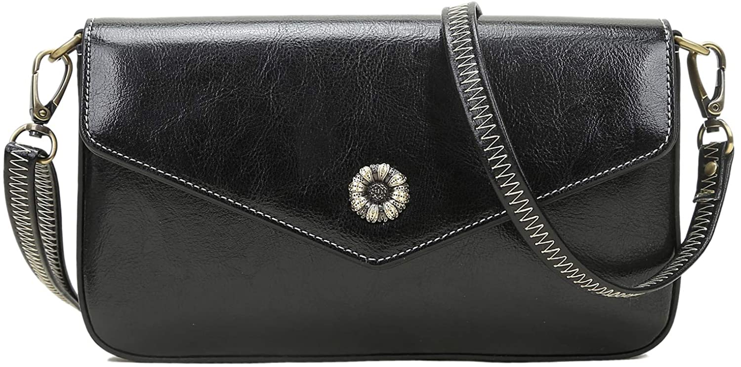 Price:$27.99 Genuine Leather Crossbody Purse Bag Lightweight Medium Shoulder Bag with Adjustable Strap Black  Handbags   