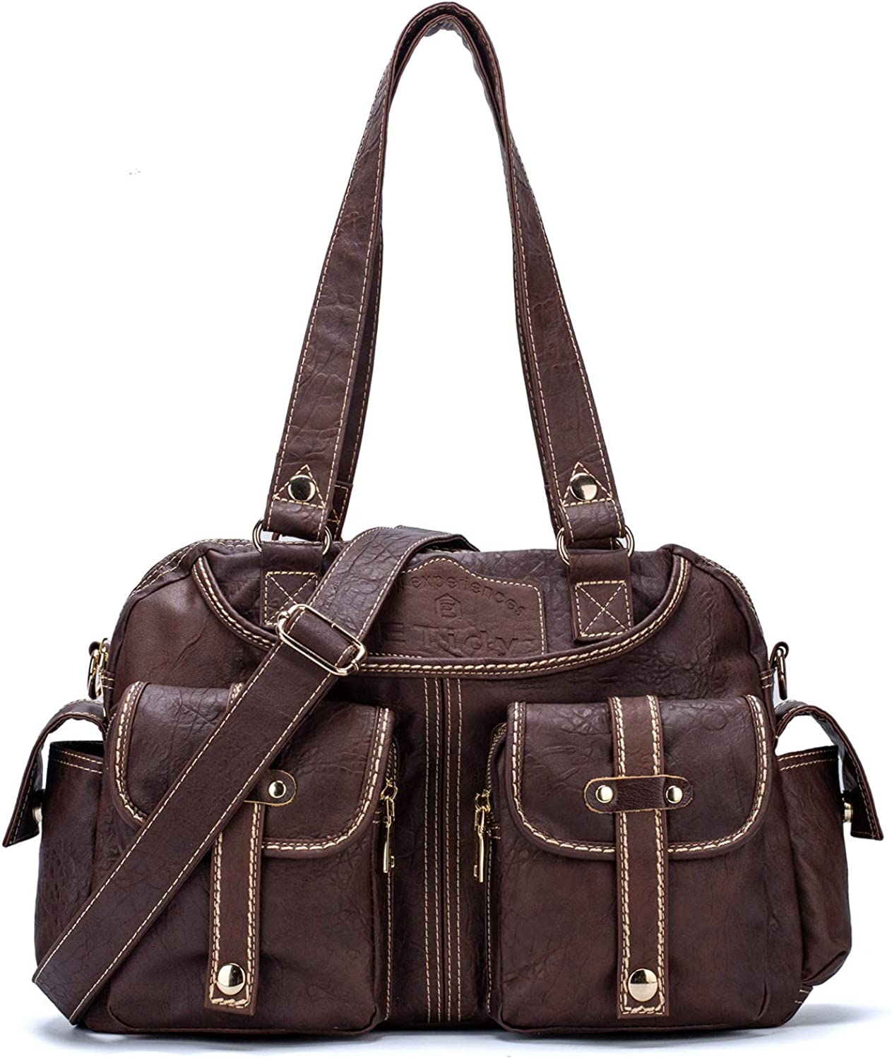 Price:$39.99    ETidy Ladies Tote Bag Retro Messenger Bag Gym Bag Travel Bag Women Leather Bag Purse And Handbag Shoulder Bag Multipocket With Zipper (Coffee)  Clothing