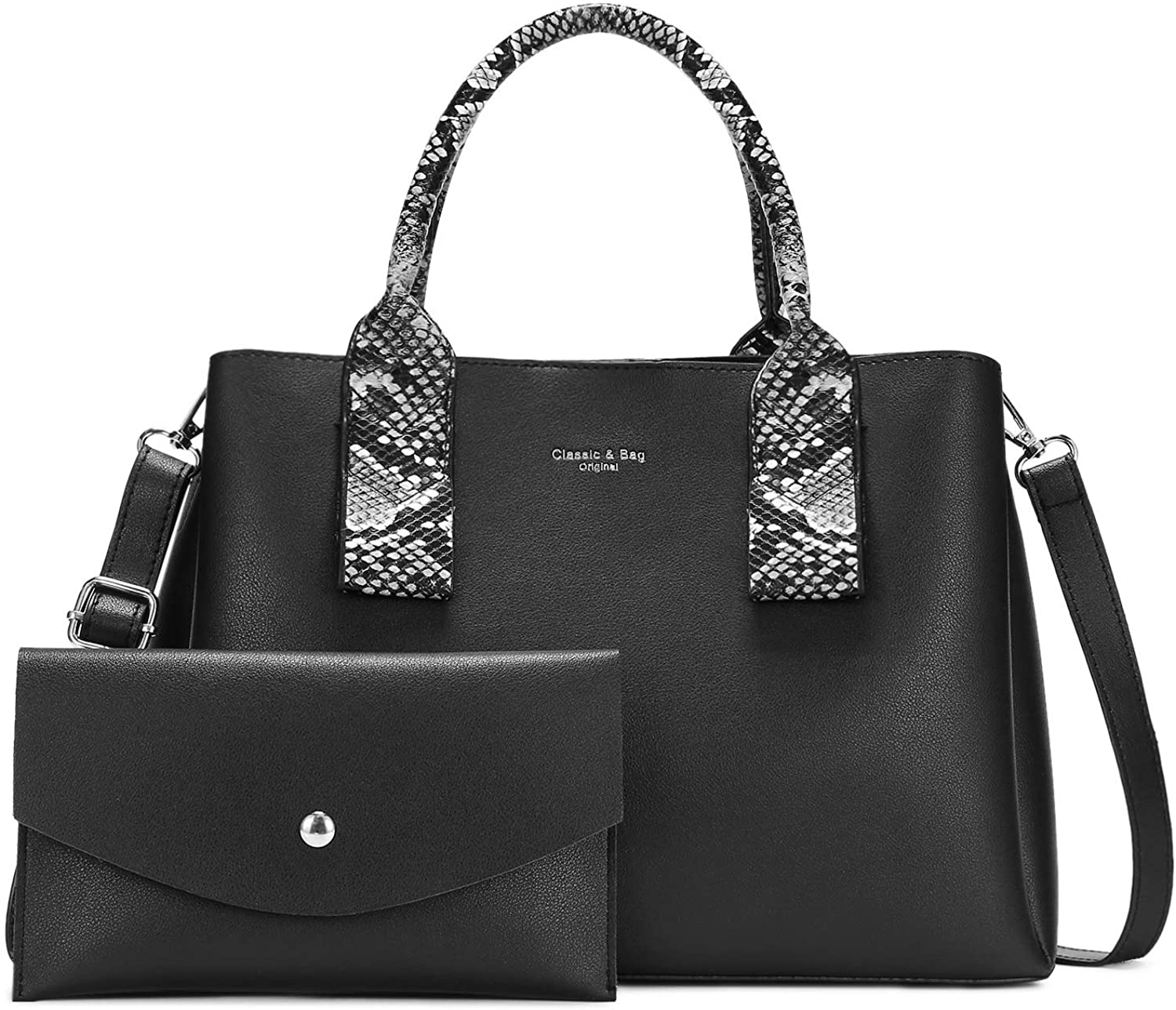 Price:$24.98    Women Satchel Handbag Large Shoulder Bag Snakeskin Print Classic with Purse (Black)  Clothing