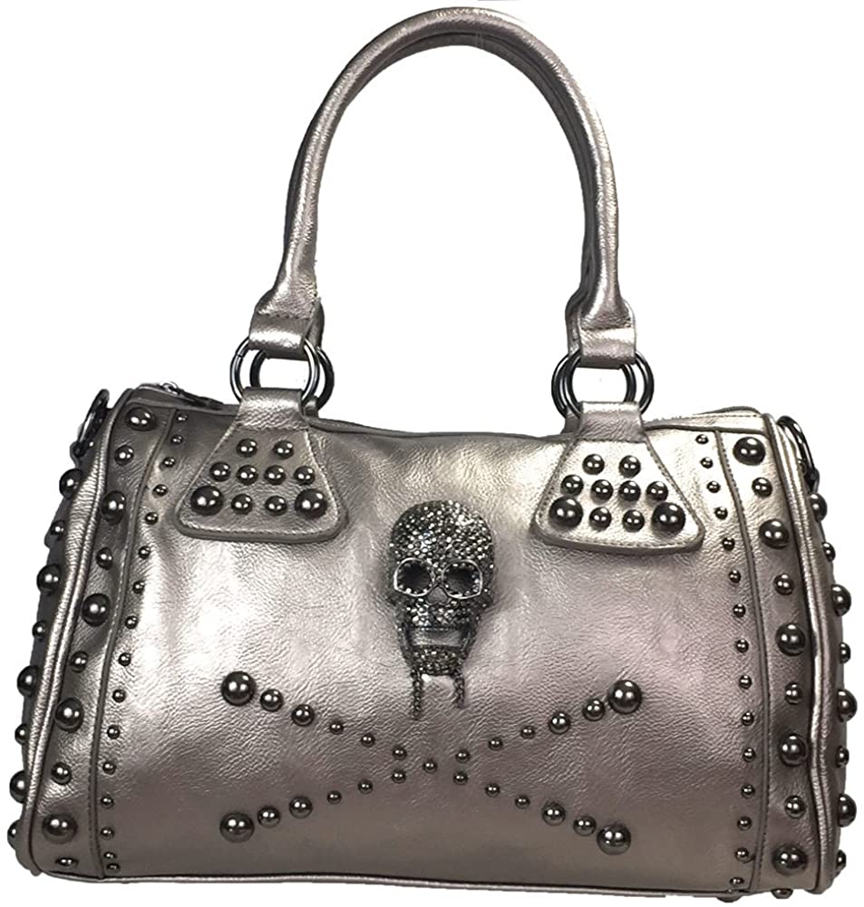 Price:$46.99    Zzfab Studded Skull Purse Satchel Pewter  Clothing