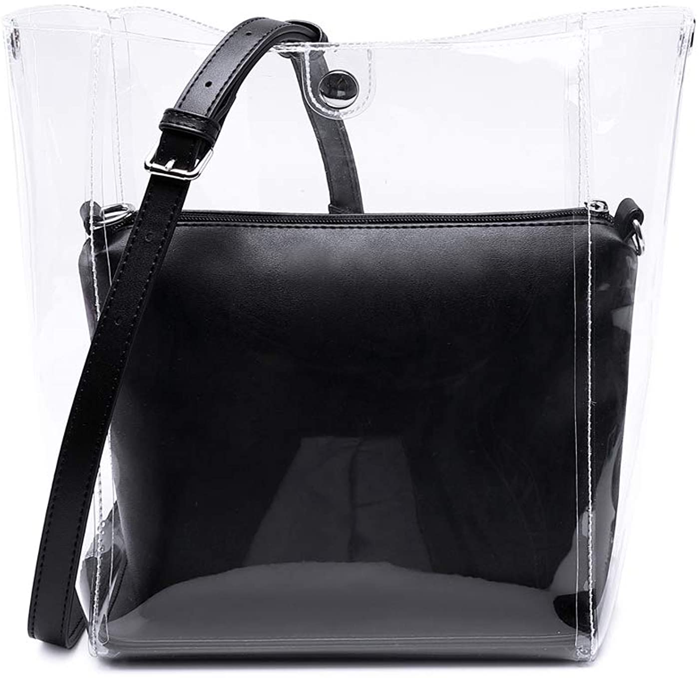 Price:$29.99    Lam Gallery Transparent PVC Bucket Bags for Women Fashion Clear Purses Tote Bag Designer Hobo Shoulder Handbags (Black)  Clothing