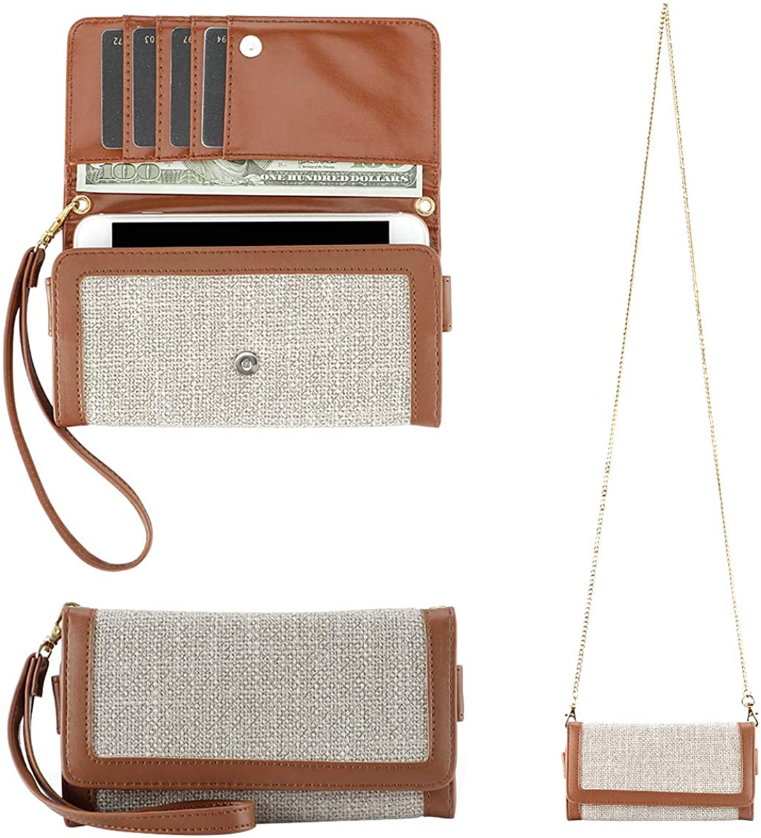 Price:$14.90 Women’s Wallet Lady Mini Crossbody Purse Bag Shoulder Bag Cellphone Wallet with Detachable Chain and Wristlet Strap (Brown-1)  Handbags   