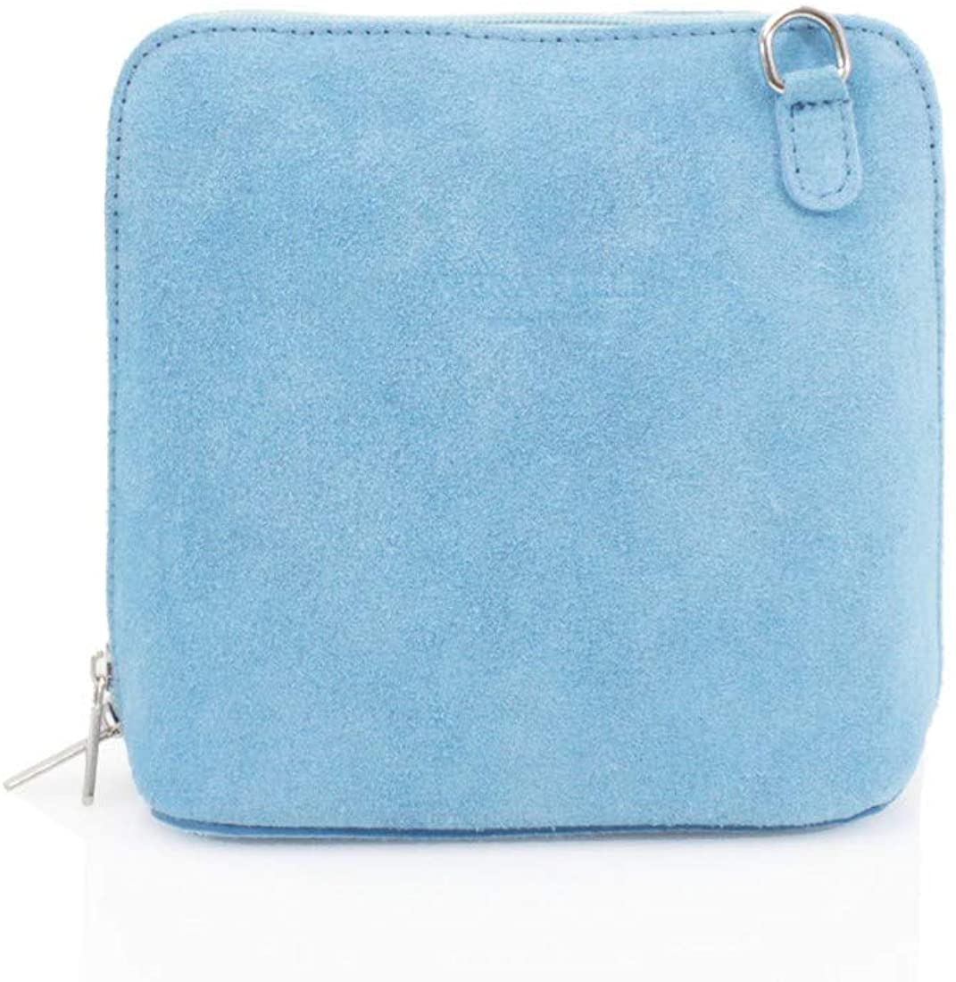 Price:$28.99 Womens Vera Pelle Shoulder Bag Ladies Suede Leather Small Square Bag (Light Blue)  Handbags   