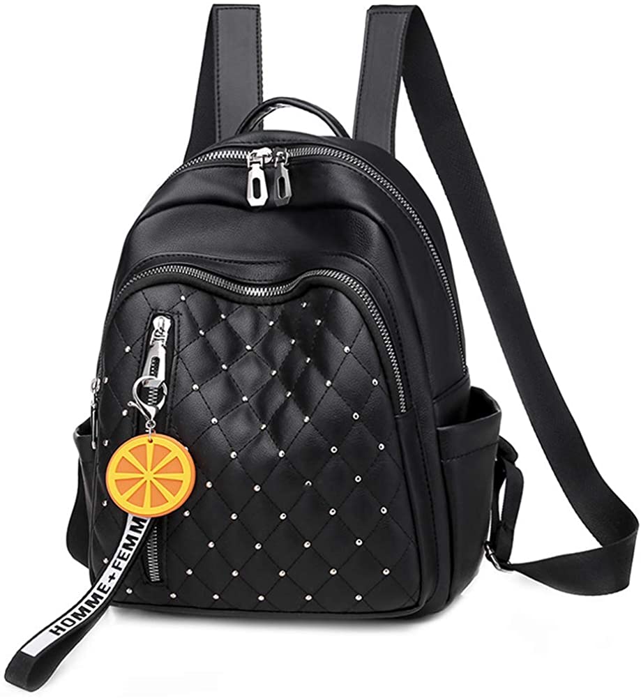Price:$22.99    Women Fashion Backpack Leather Mini Backpack for Girls Shoulder Bag Ladies Backpack Purse Travel Bag Black  Clothing