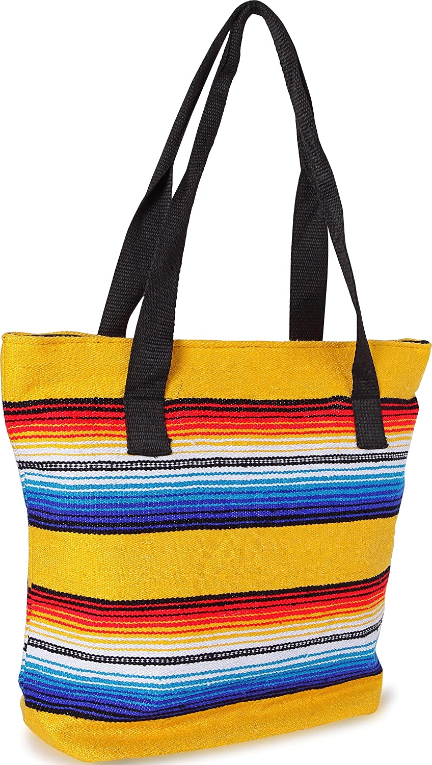 Price:$32.99    Handwoven Serape Tote Bag Sturdy woven cotton straps. Large Eco Friendly Tote Bag,Vibrant Colors, zipper closure and interior pickets (Yellow)  Clothing