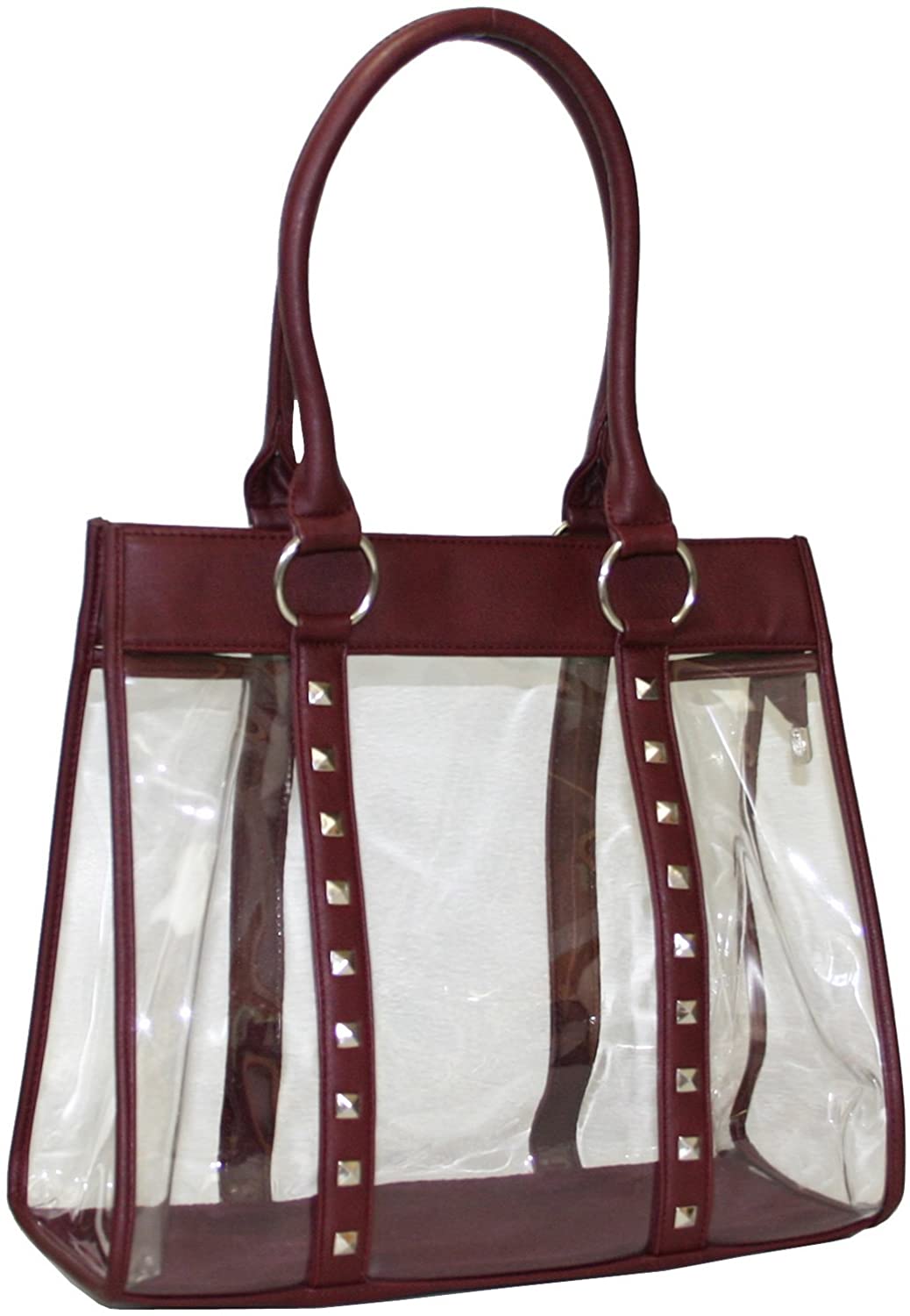 Price:$34.23    Women Clear Bag Transparent Tote Purse - Burgendy  Clothing
