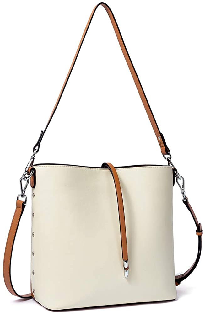 Price:$39.99    WESTBRONCO Women Handbags Vegan Leather Designer Shoulder Tote Purse Casual Hobo Crossbody Bucket Bags (Beige+Brown)  Clothing