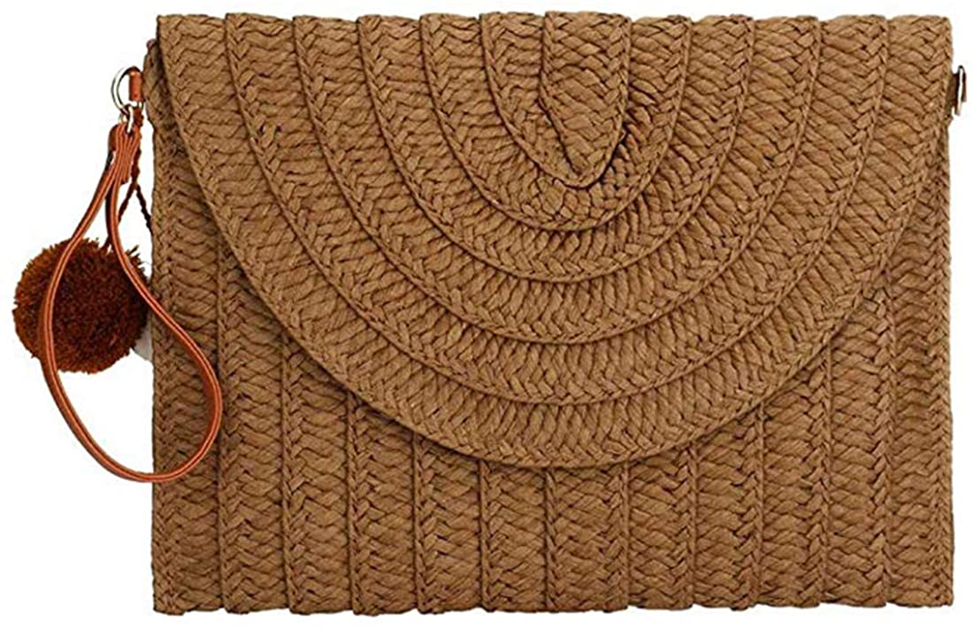 Price:$16.99 Straw Clutch, Straw Handbag Clutch for Women Summer Beach Straw Woven Envelope Purse Wallet (Normal, Coffer Color)  Handbags   