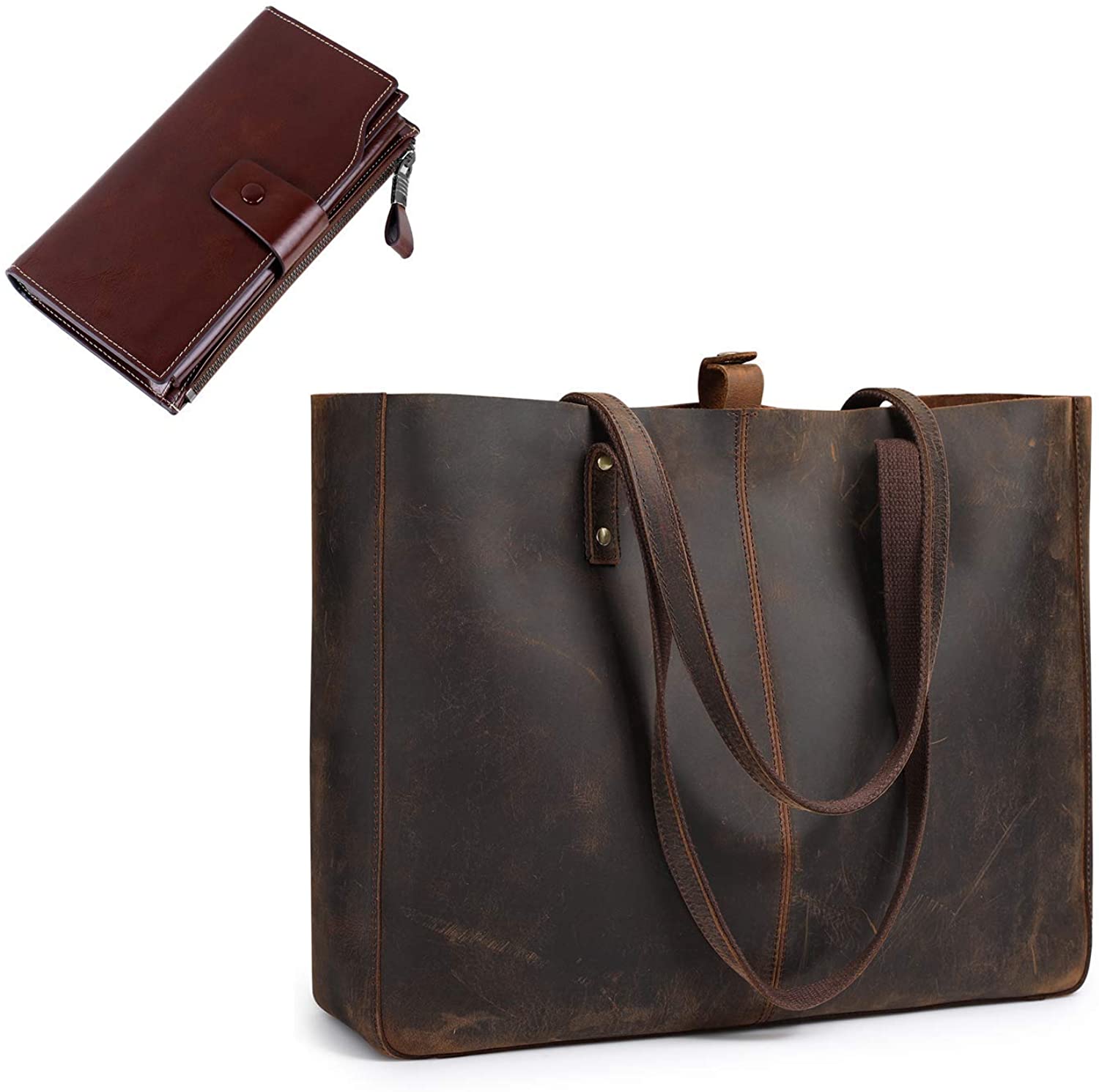 Price:$103.02    S-ZONE Genuine Leather Shoulder Tote Bag for Women Large Handbag Work Purse RFID Blocking Genuine Leather Clutch Wallet Card Holder Organize  Clothing
